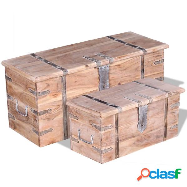 vidaXL Set de baúl de almacenamiento de madera de acacia 2
