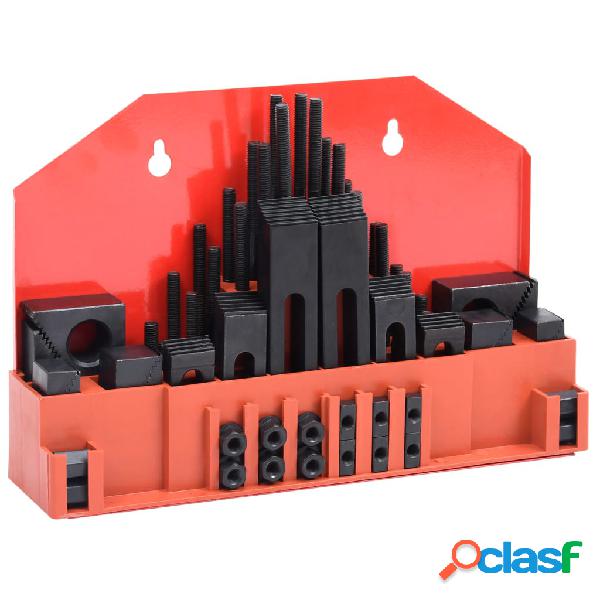 vidaXL Set de sujeción 58 piezas de acero T ranura M8