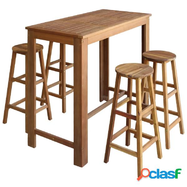 vidaXL Set mesa de bar y taburetes 5 piezas de madera de