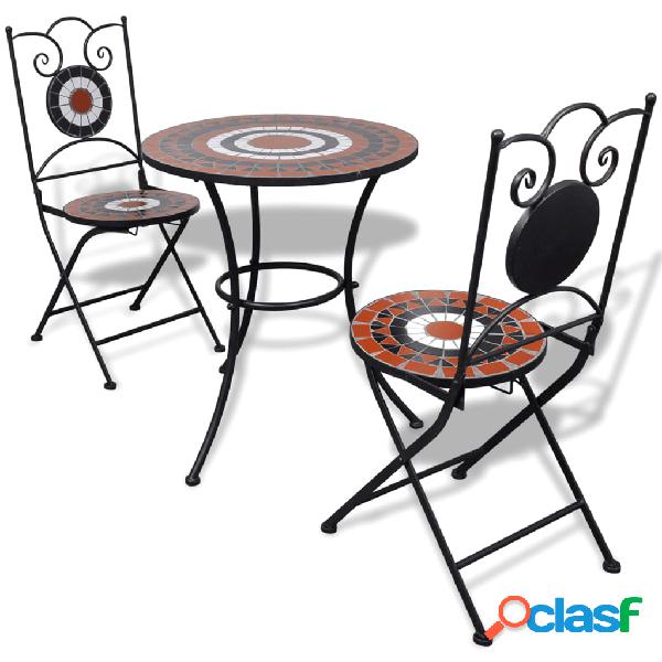 vidaXL Set mesa y sillas de jardín 3 pzas mosaico terracota
