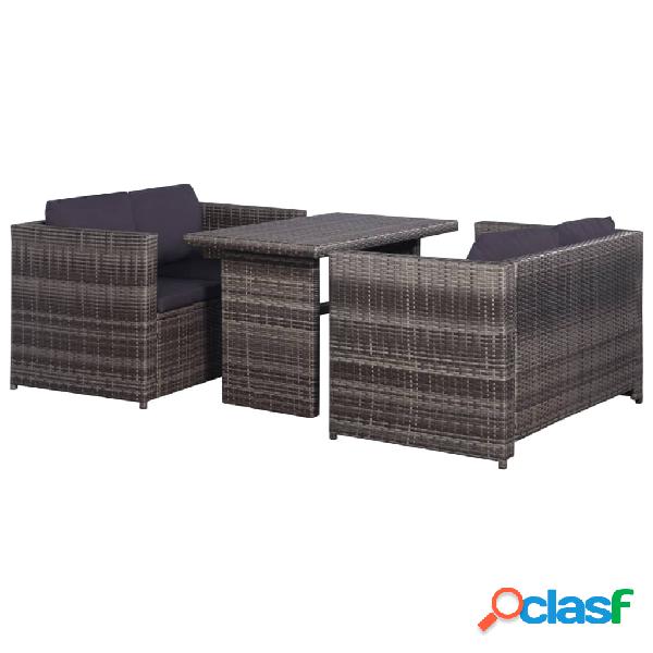 vidaXL Set mesa y sillas jardín 3 pzas y cojines ratán