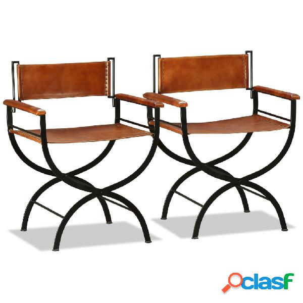 vidaXL Sillas plegables 2 unidades cuero auténtico marrón