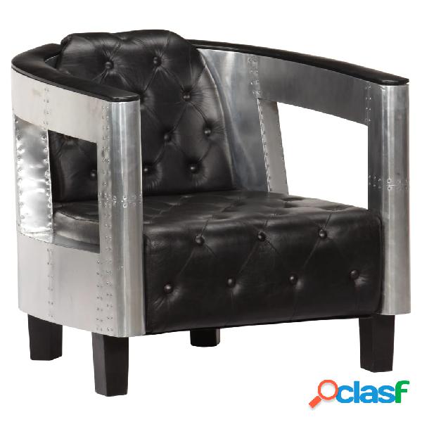 vidaXL Sillón de aviador de cuero auténtico negro