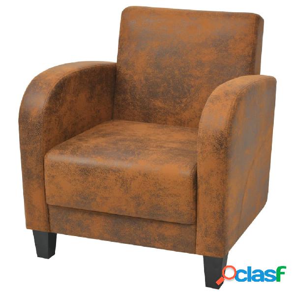 vidaXL Sillón de piel de ante artificial marrón