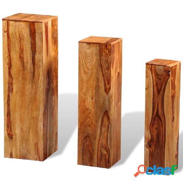 vidaXL Soportes para plantas 3 uds madera maciza de sheesham