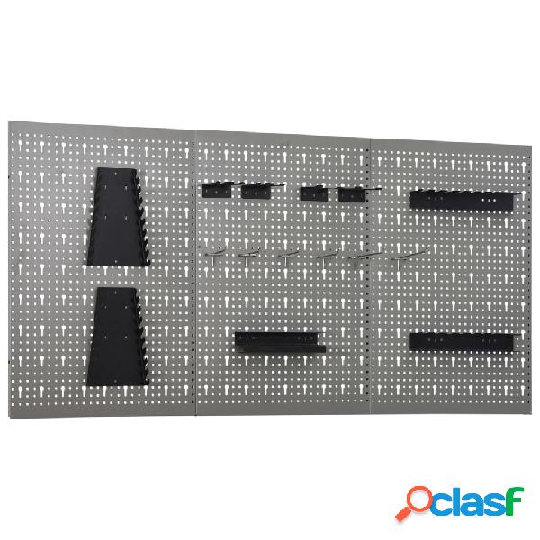 vidaXL Tableros de clavijas para pared 3 unidades acero