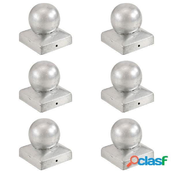 vidaXL Tapas para postes 6 uds metal galvanizado globo final