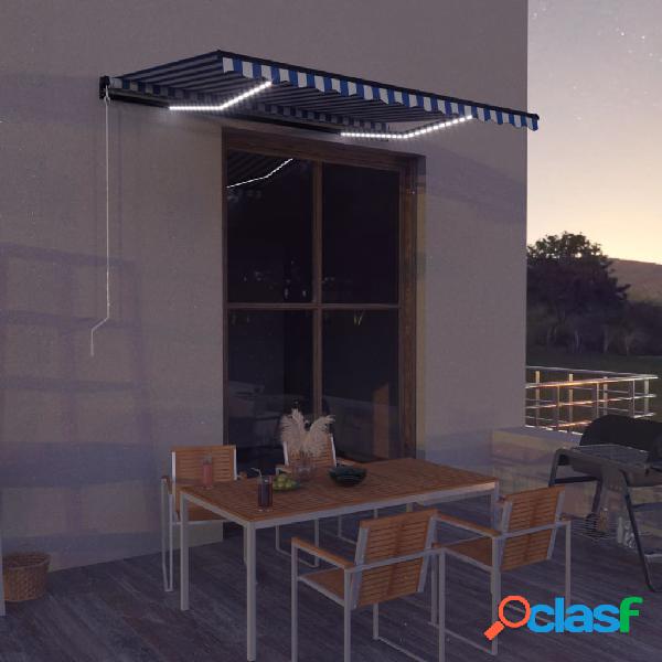 vidaXL Toldo manual retráctil con LED azul y blanco 350x250