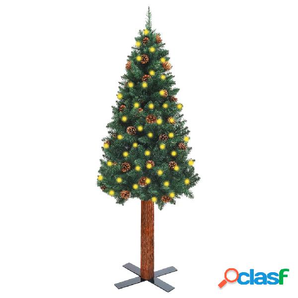 vidaXL Árbol de Navidad estrecho LED madera real y conos