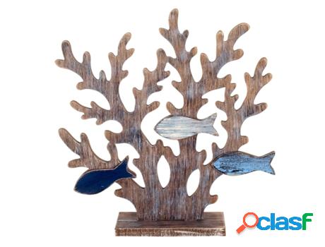 Adorno Coral con Peces Azul de Madera 32X9X32cm Figura