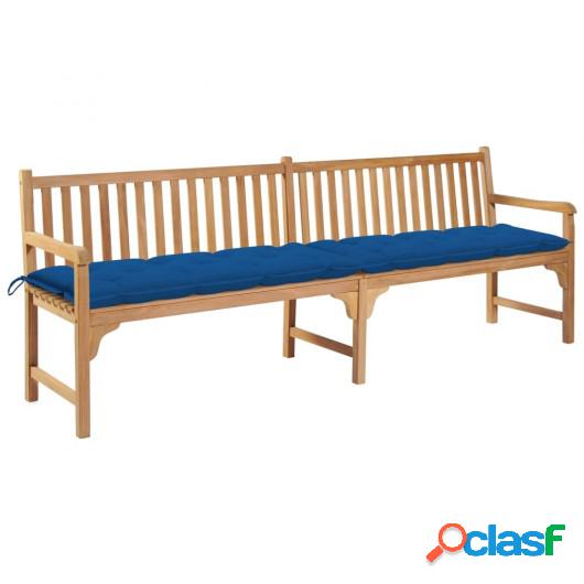 Banco de jardín madera maciza de teca con cojín azul 240