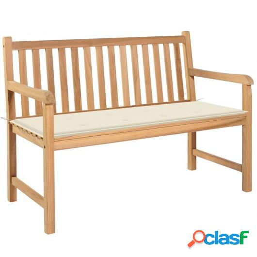 Banco de jardín madera maciza de teca con cojín crema 120