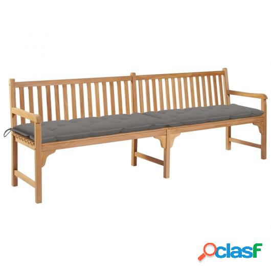 Banco de jardín madera maciza de teca con cojín gris 240