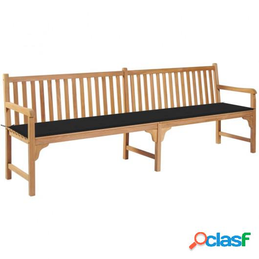 Banco de jardín madera maciza de teca con cojín negro 240