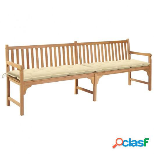 Banco de jardín madera maciza teca y cojín blanco crema