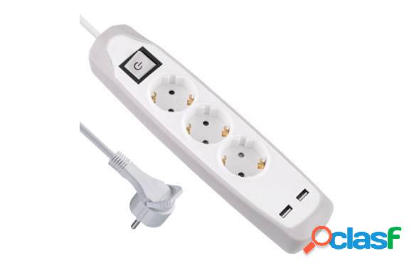 Base múltiple de Silicona Electraline 3T+2Usb 2m Blanco