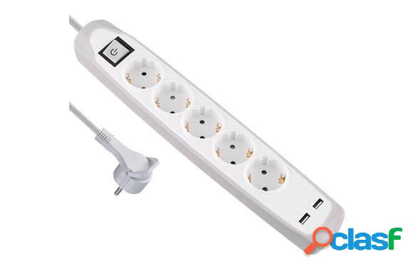 Base múltiple de Silicona Electraline 5T+2Usb 2m Blanco