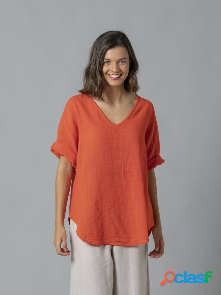 Blusa algodón rústico bajo redondeado Naranja