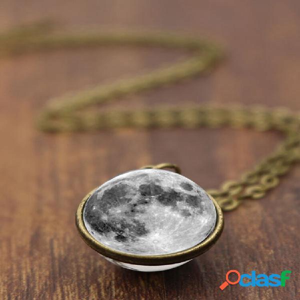 Bola de cristal de doble cara Mujer Collar Luna gris