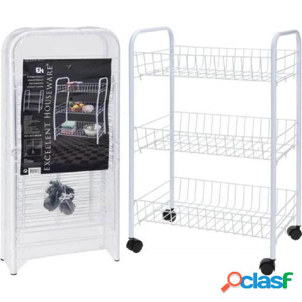 Excellent Houseware Carrito de cocina con 3 cestos blanco