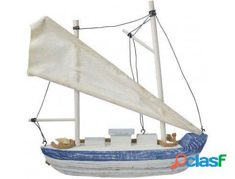 Figura HOGAR Y MÁS Velero Madera Barco Decorativo Azul