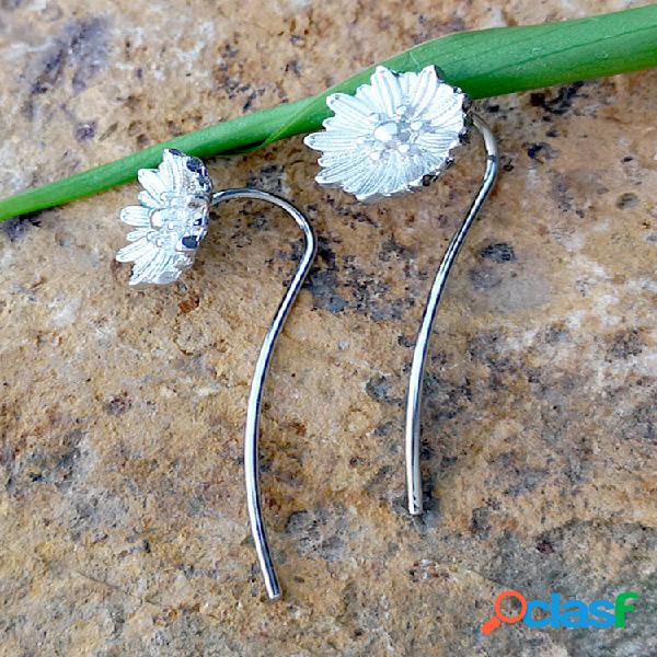 Flor bañada en plata 925 Hoja Mujer Pendientes Flor de sol