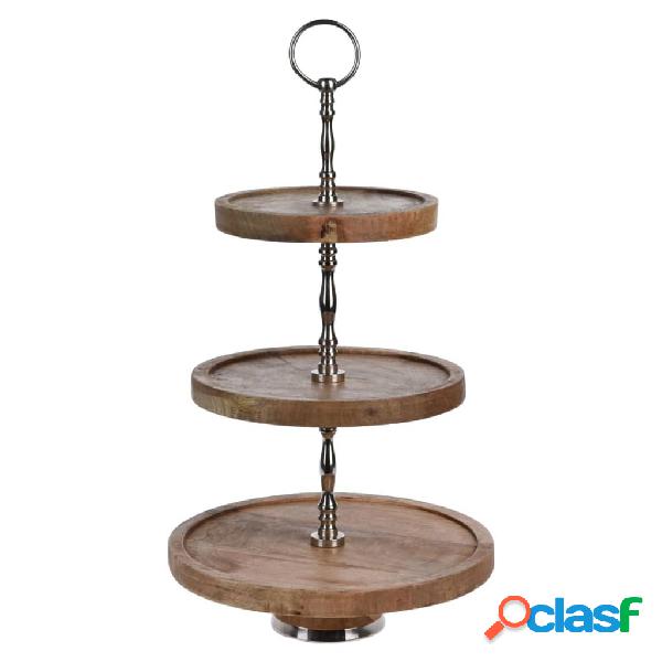 H&S Collection Bandeja de servir de 3 pisos madera plateado
