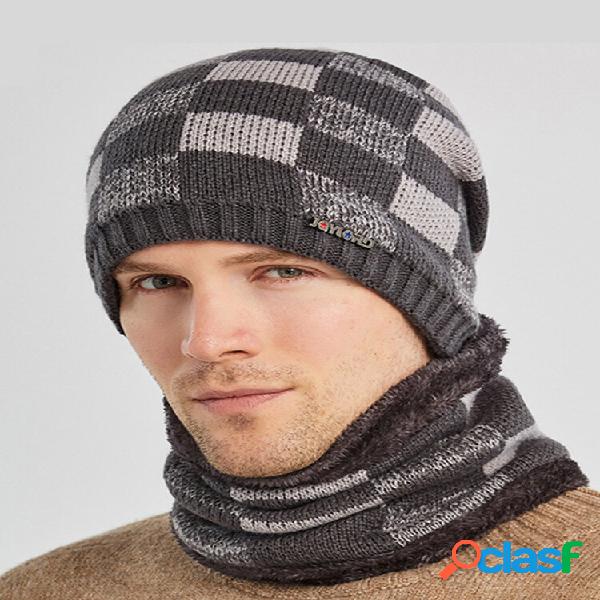 Hombres 2PCS Plaid Plus Terciopelo grueso Invierno al aire