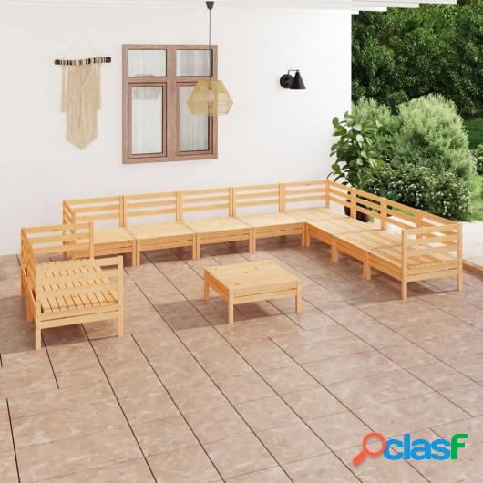 Juego de muebles de jardín 11 piezas madera maciza de pino