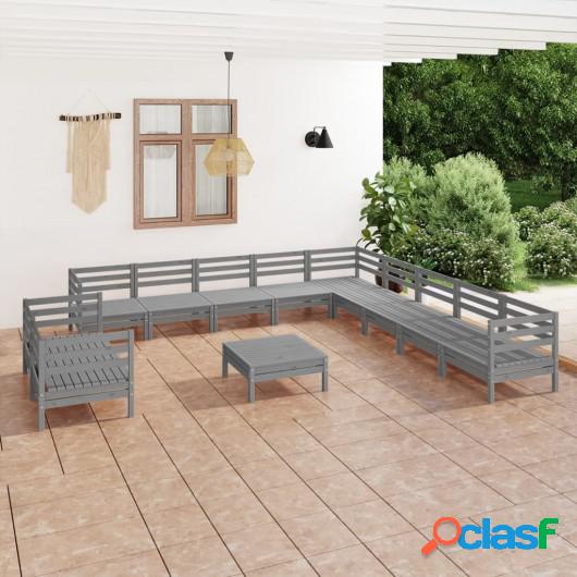Juego de muebles de jardín 12 piezas madera maciza de pino