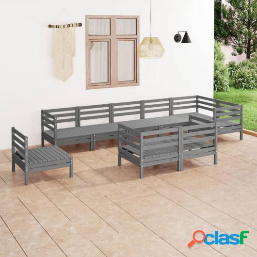 Juego de muebles de jardín 9 piezas madera maciza de pino