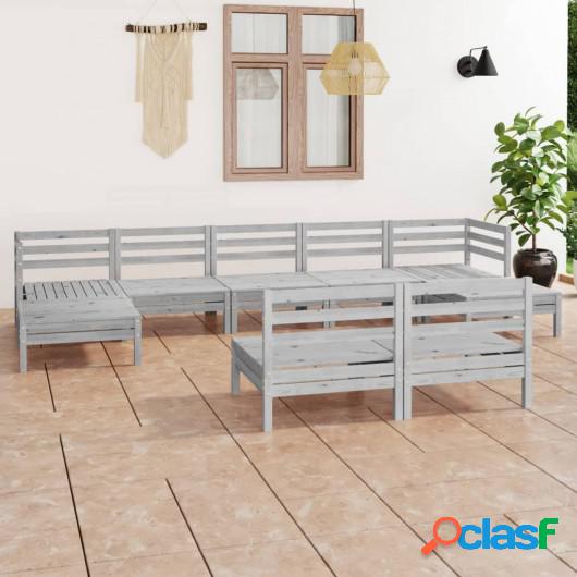 Juego de muebles de jardín 9 piezas madera maciza pino