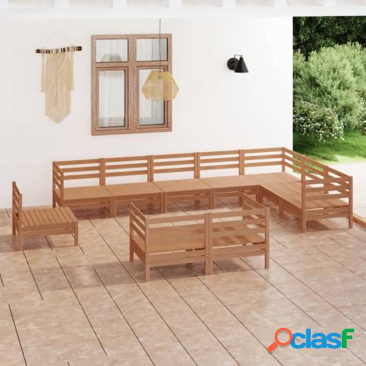 Juego muebles de jardín 10 pzas madera maciza pino marrón