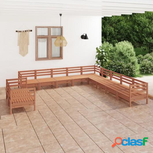 Juego muebles de jardín 11 pzas madera maciza pino marrón