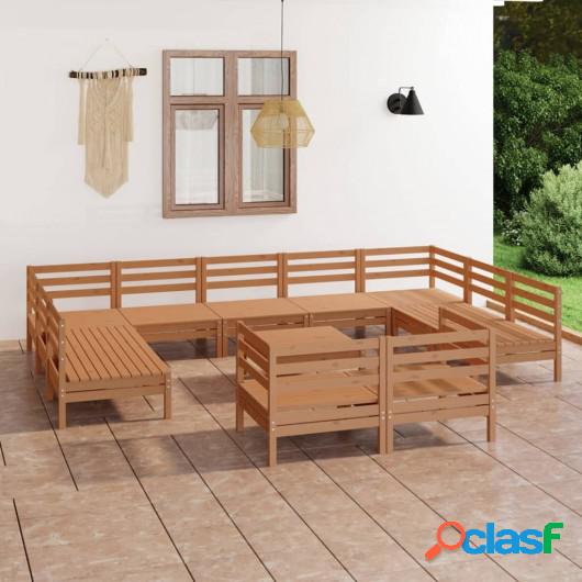 Juego muebles de jardín 12 pzas madera maciza pino marrón