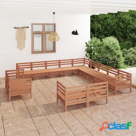 Juego muebles de jardín 13 pzas madera maciza pino marrón