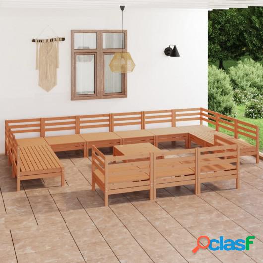 Juego muebles de jardín 14 pzas madera maciza pino marrón