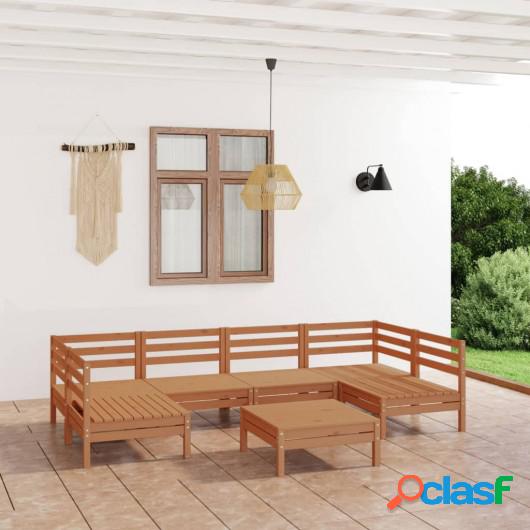 Juego muebles de jardín 7 pzas madera maciza pino marrón