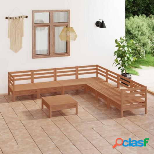 Juego muebles de jardín 8 pzas madera maciza pino marrón