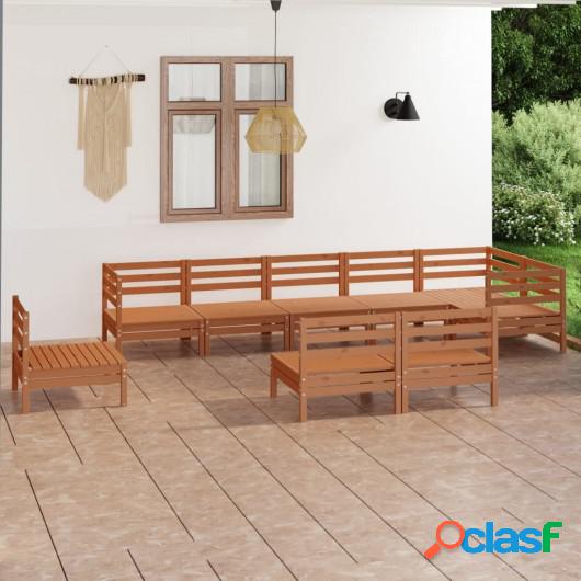Juego muebles de jardín 9 pzas madera maciza pino marrón