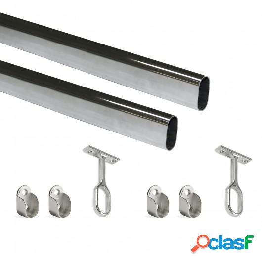 Kit de barra para armario 30x15 mm, acero, 1150 mm, Cromado
