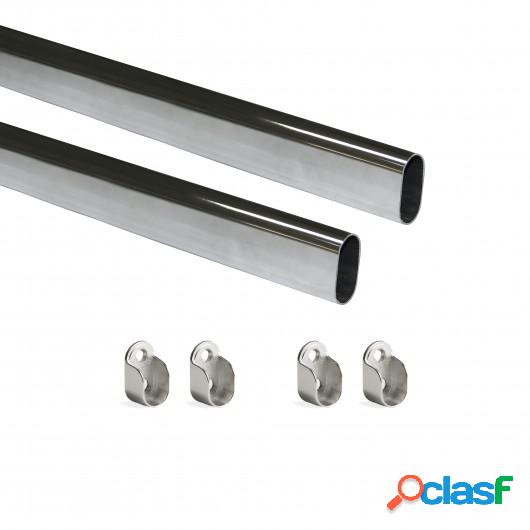 Kit de barra para armario 30x15 mm acero, 750 mm, Cromado