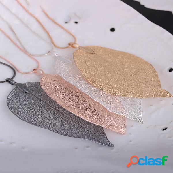 Natural Real Hoja Colgante Collares Bohemian Hollow Big Hoja