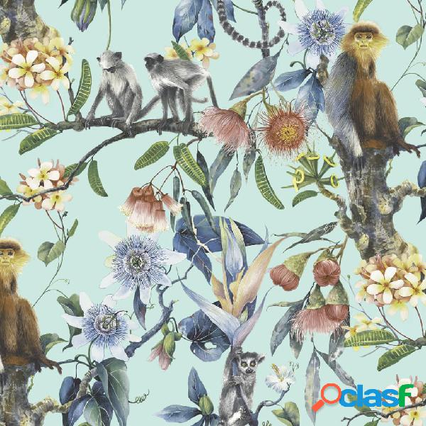 Noordwand Papel pintado Exotic Monkeys turquesa