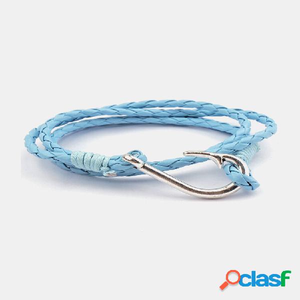 Pulsera de cuerda multicapa Fish Gancho Cuero de hombre