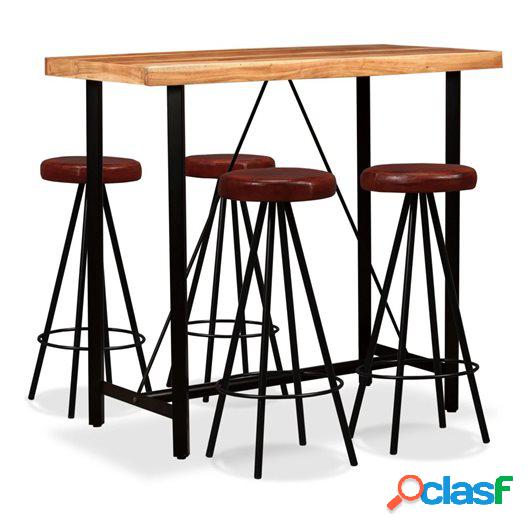 Set muebles de bar 5 pzas madera maciza sheesham cuero