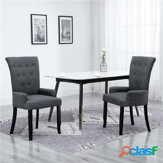 Silla de comedor con reposabrazos de tela gris oscuro