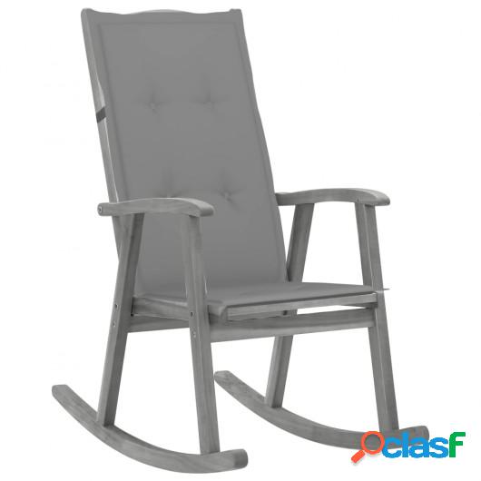 Silla mecedora con cojín madera maciza de acacia gris