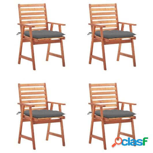 Sillas comedor de jardín y cojines 4 uds madera maciza