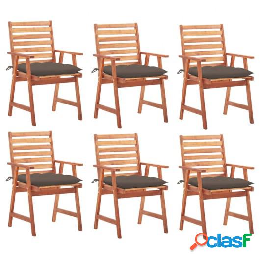 Sillas comedor de jardín y cojines 6 uds madera maciza
